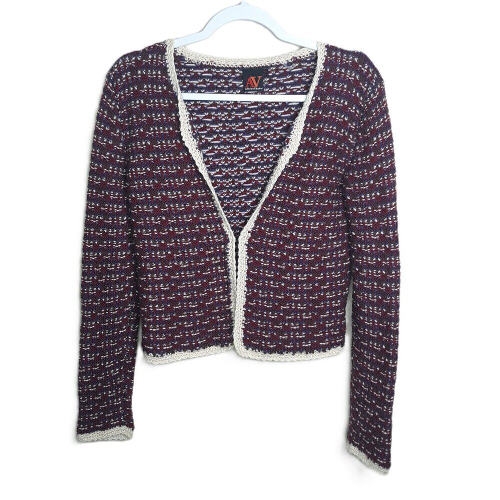 Adrienne Vittadini Wool Crochet Knit Cardigan M Fall Office Preppy